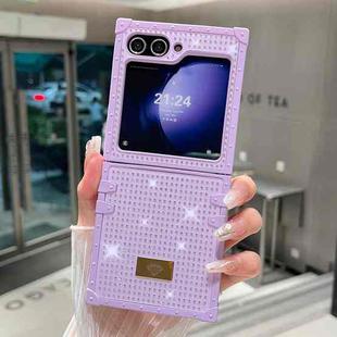 For Samsung Galaxy Z Flip5 5G PC Full Diamond Shockproof Folding Phone Case with Diamond Logo(Purple)