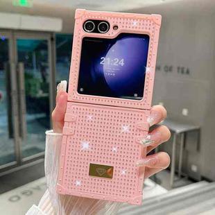 For Samsung Galaxy Z Flip4 5G PC Full Diamond Shockproof Folding Phone Case with Diamond Logo(Pink)