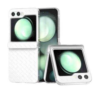 For Samsung Galaxy Z Flip5 5G 3 in 1 Woven Texture Frosted Translucent Frame PU Phone Case(White)
