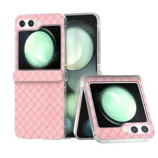 For Samsung Galaxy Z Flip5 5G 3 in 1 Woven Texture Frosted Translucent Frame PU Phone Case(Pink)