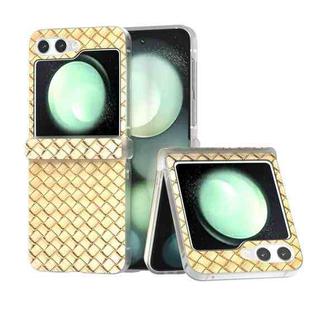 For Samsung Galaxy Z Flip5 5G 3 in 1 Woven Texture Frosted Translucent Frame PU Phone Case(Gold)