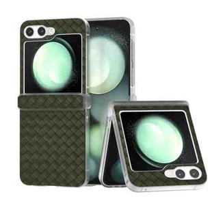 For Samsung Galaxy Z Flip5 5G 3 in 1 Woven Texture Frosted Translucent Frame PU Phone Case(Green)