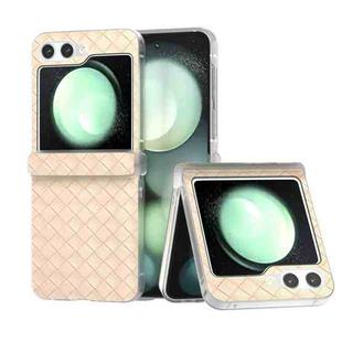 For Samsung Galaxy Z Flip5 5G 3 in 1 Woven Texture Frosted Translucent Frame PU Phone Case(Beige)