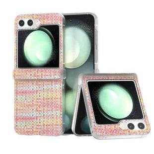 For Samsung Galaxy Z Flip5 5G 3 in 1 Colorful Rhombic Texture Frosted Translucent Frame PU Phone Case(Pink)