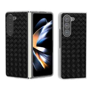For Samsung Galaxy Z Fold5 5G Woven Texture Frosted Translucent Frame PU Phone Case(Black)