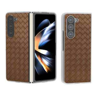 For Samsung Galaxy Z Fold5 5G Woven Texture Frosted Translucent Frame PU Phone Case(Brown)