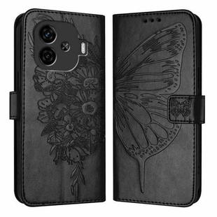 For vivo iQOO Z9 / iQOO Z9 Turbo 5G Embossed Butterfly Leather Phone Case(Black)