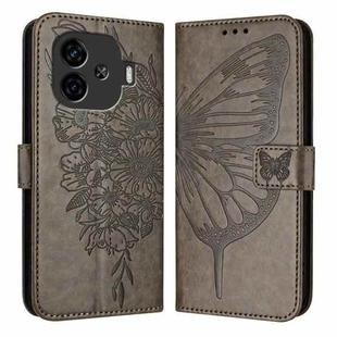 For vivo iQOO Z9 / iQOO Z9 Turbo 5G Embossed Butterfly Leather Phone Case(Grey)