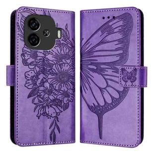 For vivo iQOO Z9 / iQOO Z9 Turbo 5G Embossed Butterfly Leather Phone Case(Light Purple)