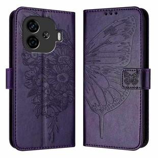 For vivo iQOO Z9 / iQOO Z9 Turbo 5G Embossed Butterfly Leather Phone Case(Dark Purple)