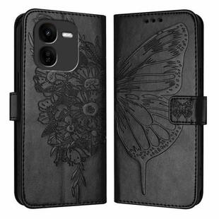 For vivo iQOO Z9x Embossed Butterfly Leather Phone Case(Black)