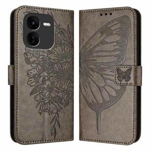 For vivo iQOO Z9x Embossed Butterfly Leather Phone Case(Grey)