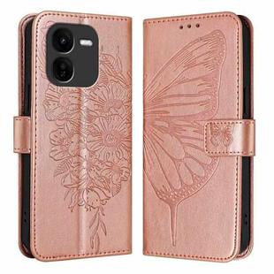 For vivo iQOO Z9x Embossed Butterfly Leather Phone Case(Rose Gold)