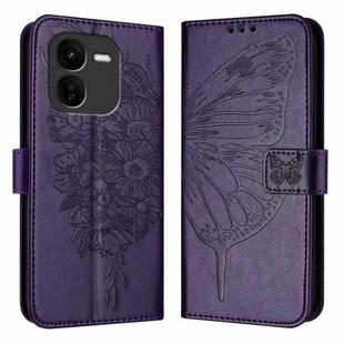 For vivo iQOO Z9x Embossed Butterfly Leather Phone Case(Dark Purple)