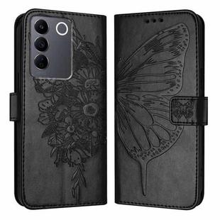 For vivo V27 5G/V27 Pro 5G Global Embossed Butterfly Leather Phone Case(Black)