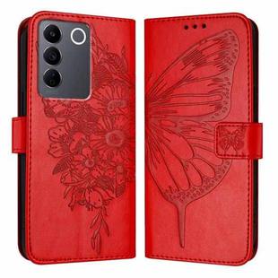 For vivo V27 5G/V27 Pro 5G Global Embossed Butterfly Leather Phone Case(Red)