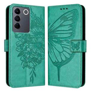 For vivo V27 5G/V27 Pro 5G Global Embossed Butterfly Leather Phone Case(Green)