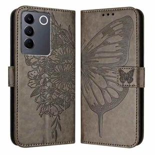 For vivo V27e 4G Global / T2 4G Global Embossed Butterfly Leather Phone Case(Grey)