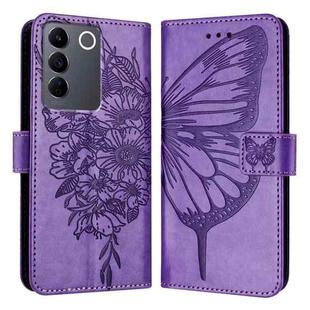 For vivo V27e 4G Global / T2 4G Global Embossed Butterfly Leather Phone Case(Light Purple)