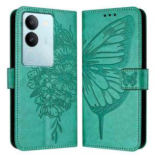 For vivo V29 5G Global / V29 Pro Embossed Butterfly Leather Phone Case(Green)