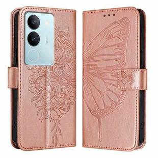 For vivo V29 5G Global / V29 Pro Embossed Butterfly Leather Phone Case(Rose Gold)