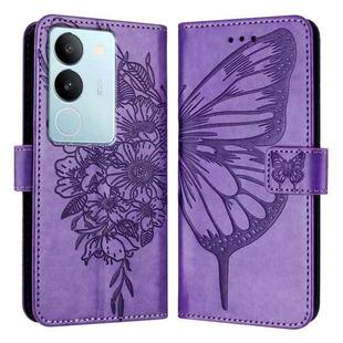 For vivo V29 5G Global / V29 Pro Embossed Butterfly Leather Phone Case(Light Purple)