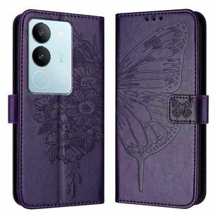 For vivo V29 5G Global / V29 Pro Embossed Butterfly Leather Phone Case(Dark Purple)
