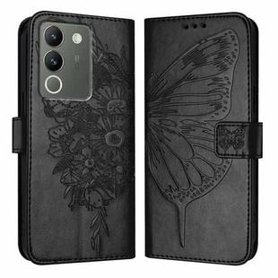 For vivo V29e 5G Global / Y200 5G Global Embossed Butterfly Leather Phone Case(Black)