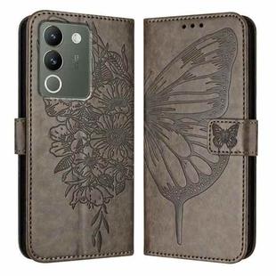 For vivo V29e 5G Global / Y200 5G Global Embossed Butterfly Leather Phone Case(Grey)