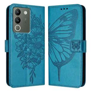 For vivo V29e 5G Global / Y200 5G Global Embossed Butterfly Leather Phone Case(Blue)