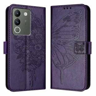 For vivo V29e 5G Global / Y200 5G Global Embossed Butterfly Leather Phone Case(Dark Purple)