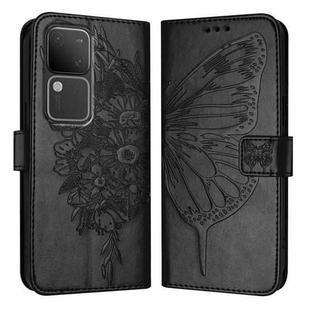 For vivo V30 5G/V30 Pro 5G Global Embossed Butterfly Leather Phone Case(Black)