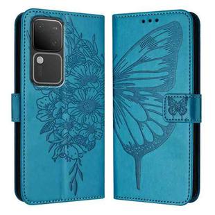 For vivo V30 5G/V30 Pro 5G Global Embossed Butterfly Leather Phone Case(Blue)