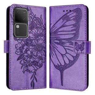 For vivo V30 5G/V30 Pro 5G Global Embossed Butterfly Leather Phone Case(Light Purple)