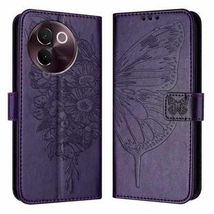 For vivo V30e 5G Global Embossed Butterfly Leather Phone Case(Dark Purple)