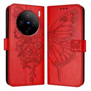 For vivo X100s 5G Embossed Butterfly Leather Phone Case(Red)