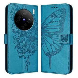 For vivo X100s 5G Embossed Butterfly Leather Phone Case(Blue)