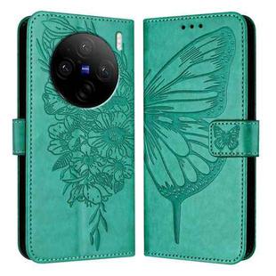 For vivo X100s 5G Embossed Butterfly Leather Phone Case(Green)