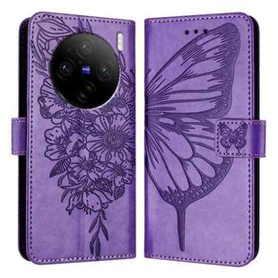 For vivo X100s 5G Embossed Butterfly Leather Phone Case(Light Purple)