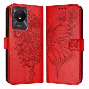 For vivo Y02 / Y02A / Y02t / Y11 2023 Embossed Butterfly Leather Phone Case(Red)