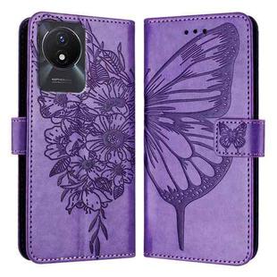 For vivo Y02 / Y02A / Y02t / Y11 2023 Embossed Butterfly Leather Phone Case(Light Purple)