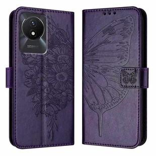 For vivo Y02 / Y02A / Y02t / Y11 2023 Embossed Butterfly Leather Phone Case(Dark Purple)
