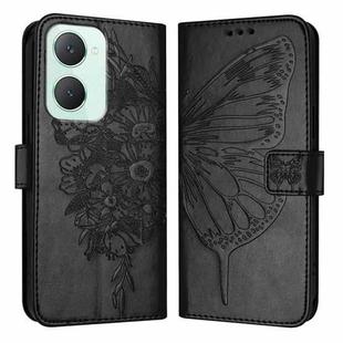 For vivo Y03 4G Global Embossed Butterfly Leather Phone Case(Black)