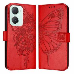 For vivo Y03 4G Global Embossed Butterfly Leather Phone Case(Red)