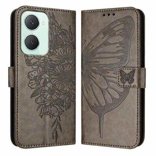 For vivo Y03 4G Global Embossed Butterfly Leather Phone Case(Grey)