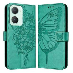 For vivo Y03 4G Global Embossed Butterfly Leather Phone Case(Green)