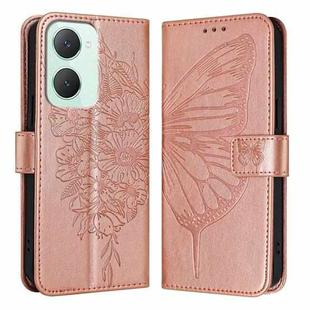 For vivo Y03 4G Global Embossed Butterfly Leather Phone Case(Rose Gold)