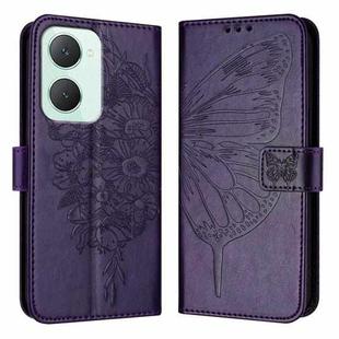 For vivo Y03 4G Global Embossed Butterfly Leather Phone Case(Dark Purple)