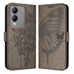 For vivo Y17s 4G Global / Y28 5G India Embossed Butterfly Leather Phone Case(Grey)