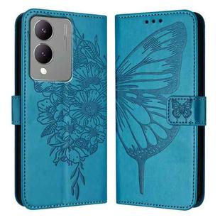 For vivo Y17s 4G Global / Y28 5G India Embossed Butterfly Leather Phone Case(Blue)